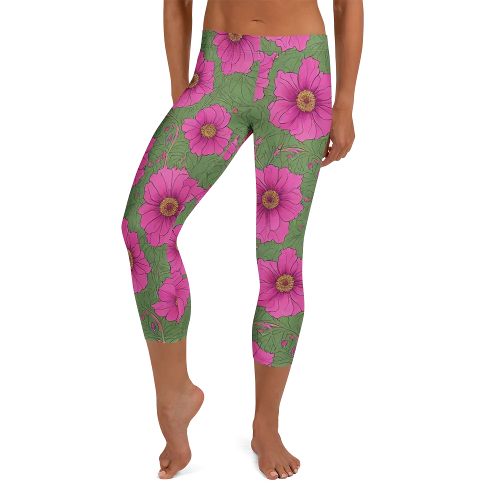 Fuchsia Garden on Capri Leggings — Front