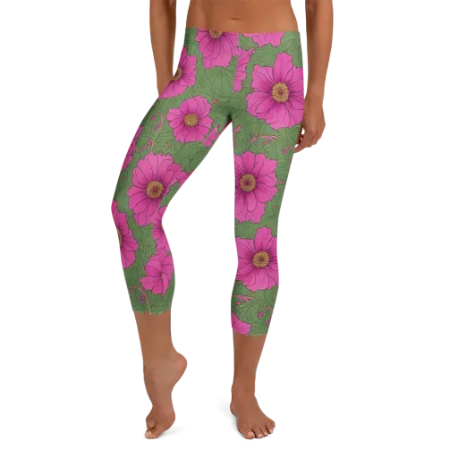 Fuchsia Garden on a Capri Leggings