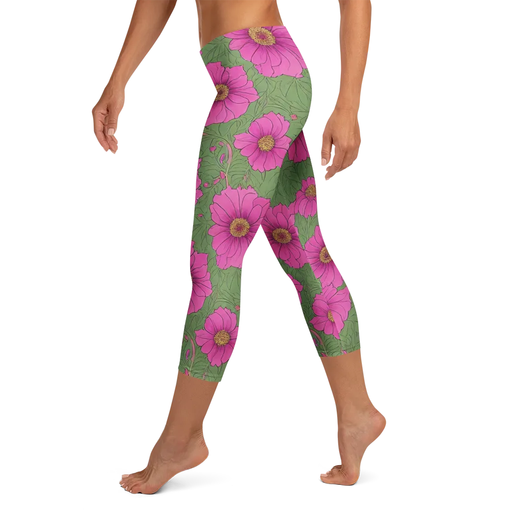 Fuchsia Garden on Capri Leggings — Left