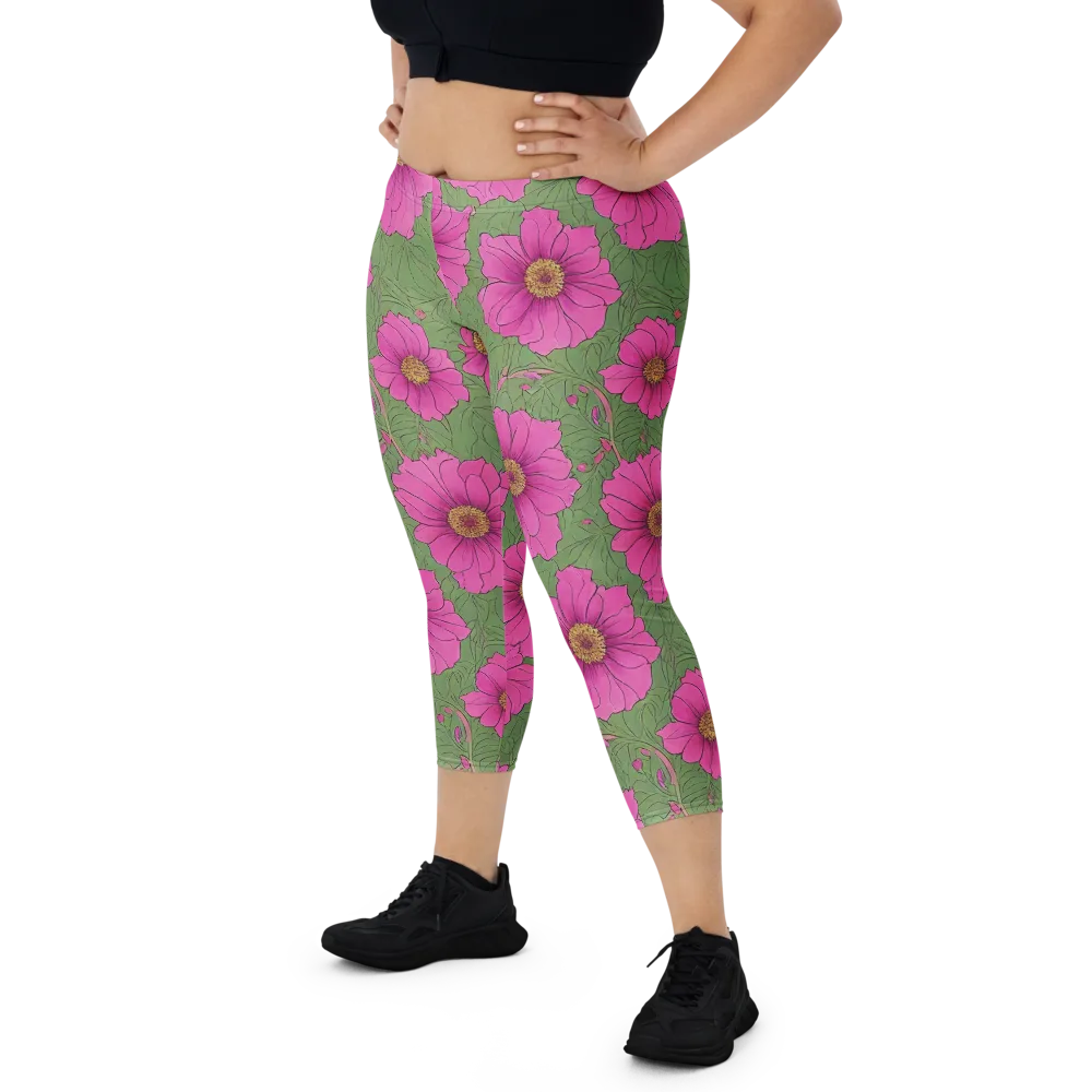 Fuchsia Garden on Capri Leggings — Front