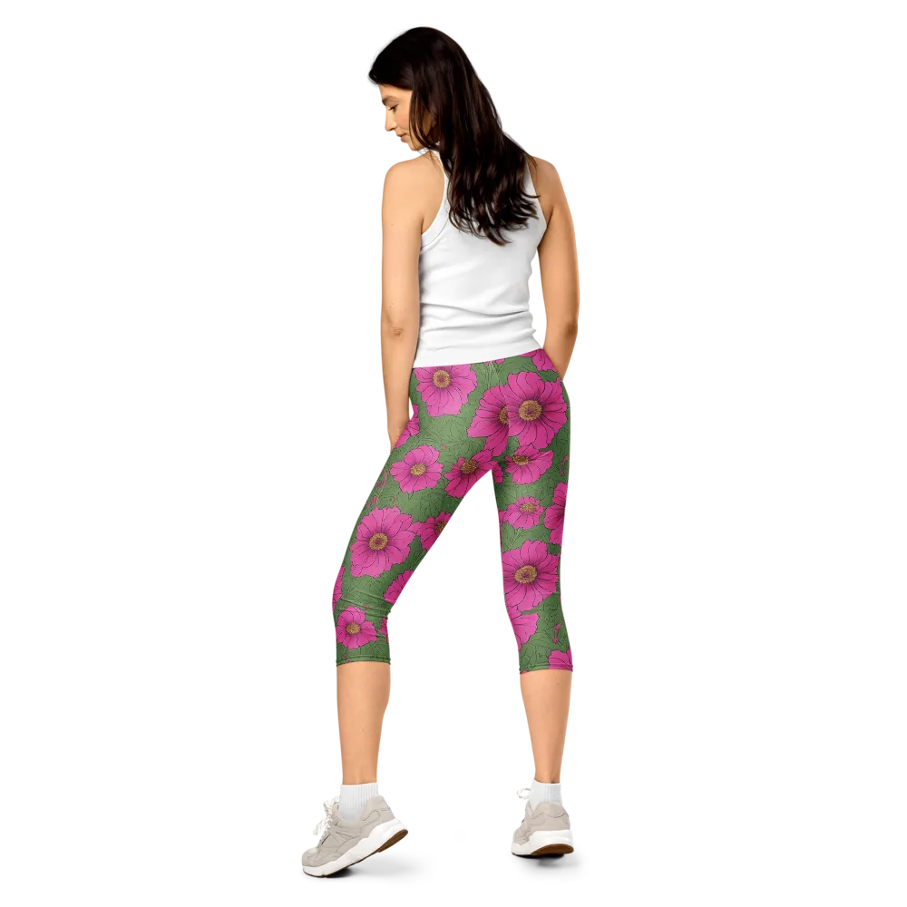 Fuchsia Garden on Capri Leggings — Back
