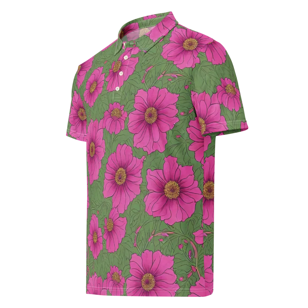 Fuchsia Garden on Men's Slim Fit Polo Shirt — Left Front