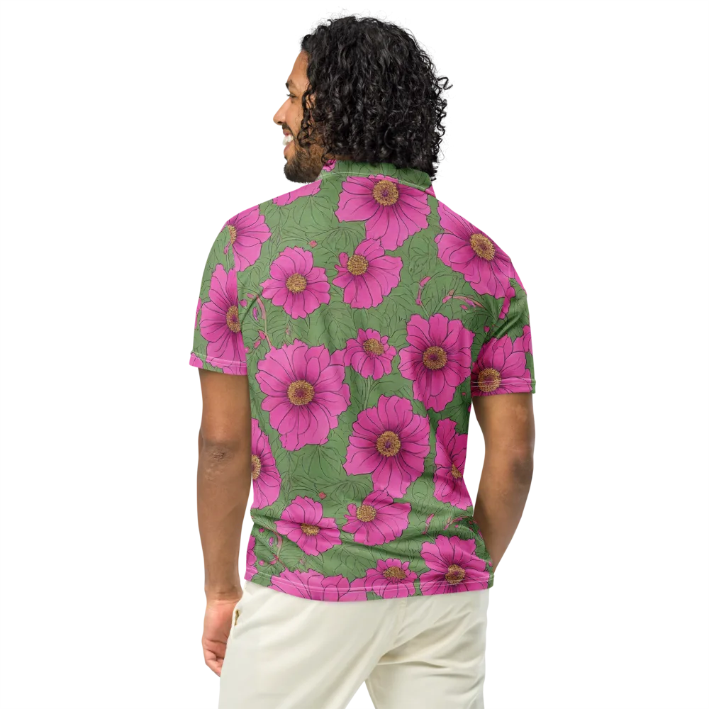 Fuchsia Garden on Men's Slim Fit Polo Shirt — Back