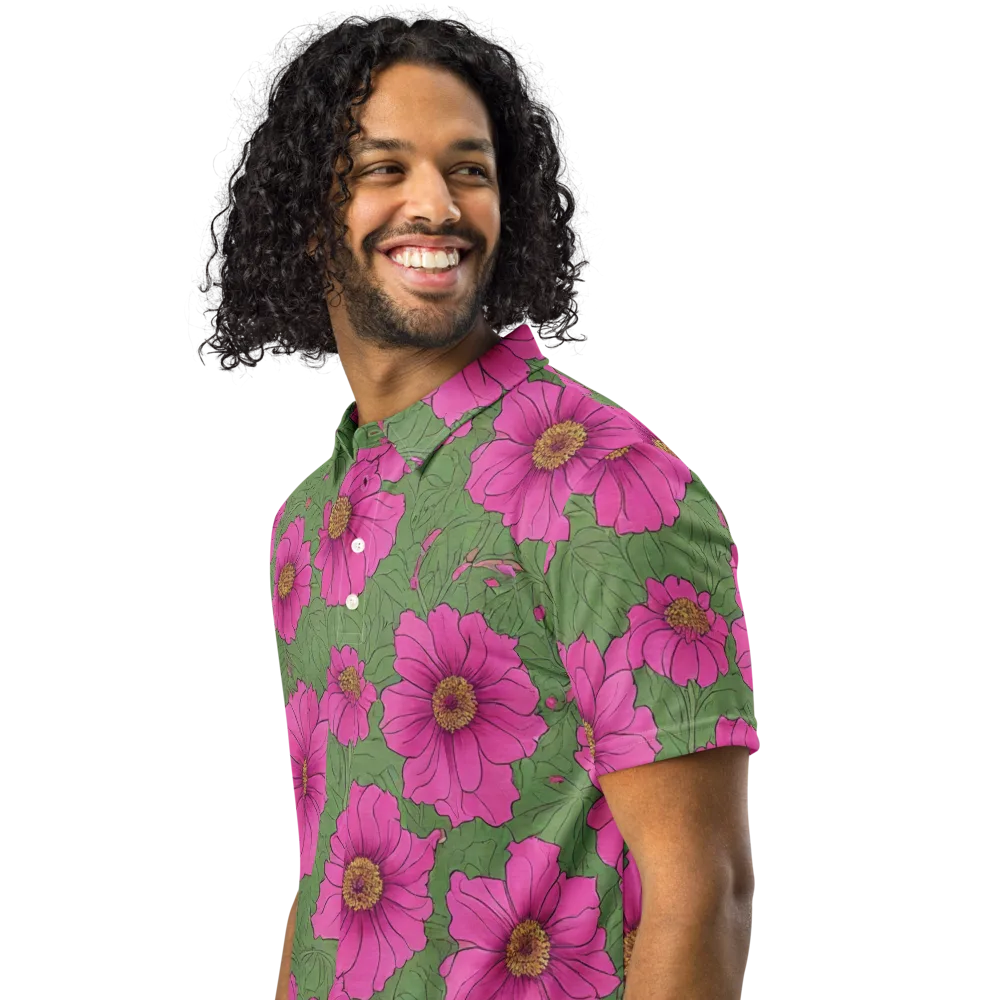 Fuchsia Garden on Men's Slim Fit Polo Shirt — Left Front