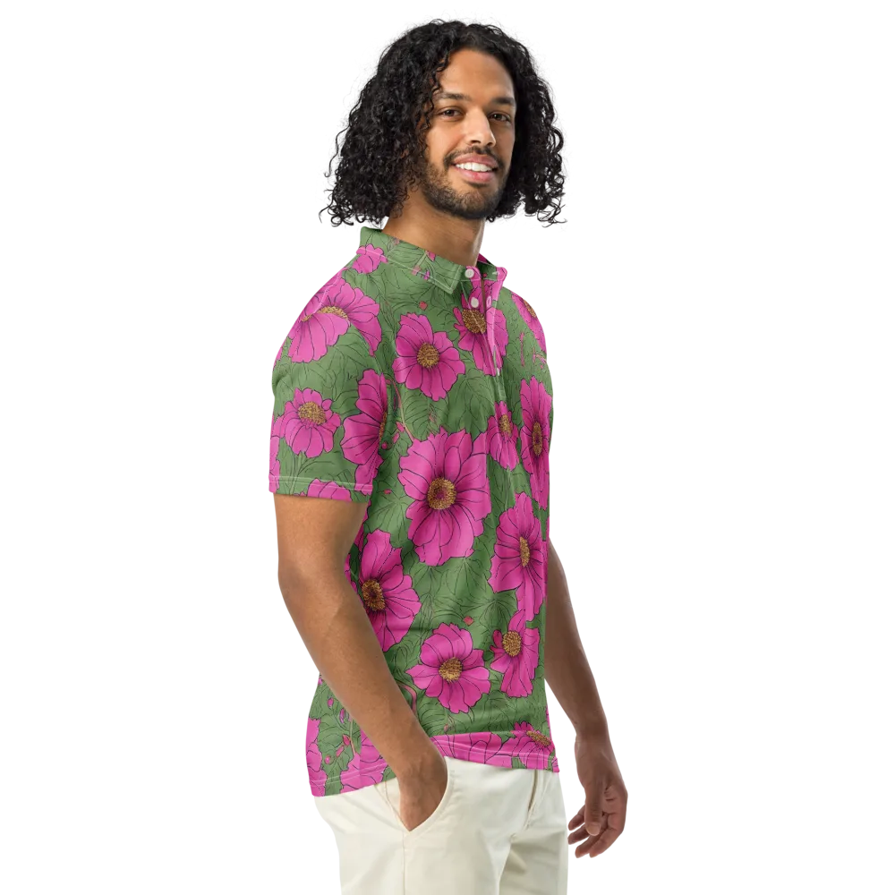 Fuchsia Garden on Men's Slim Fit Polo Shirt — Right Front