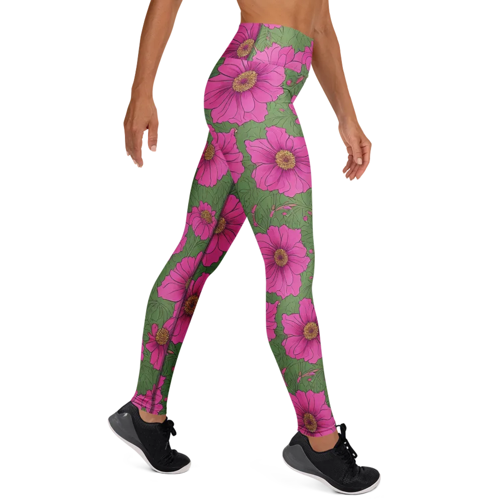 Fuchsia Garden on Yoga Leggings — Right