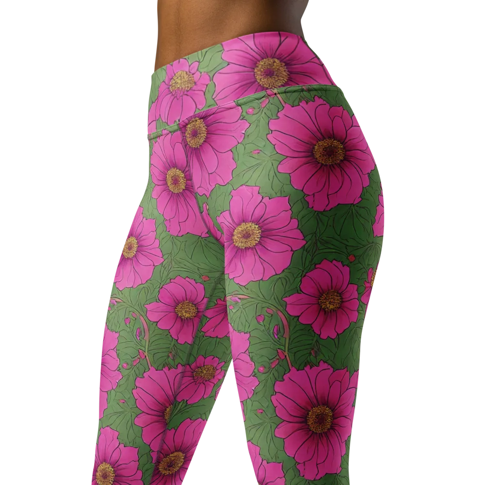 Fuchsia Garden on Yoga Leggings — Left Front