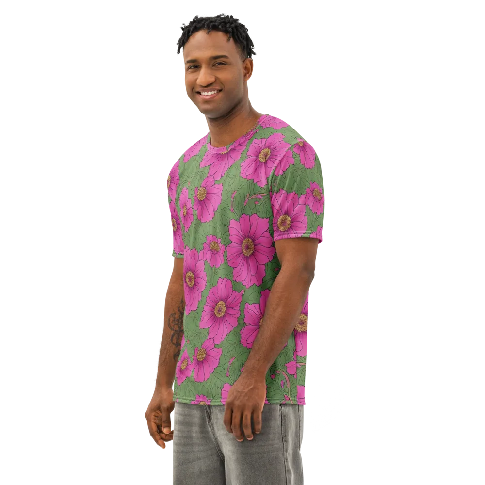 Fuchsia Garden on Men's Cotton Crew Neck T-Shirt — Left Front