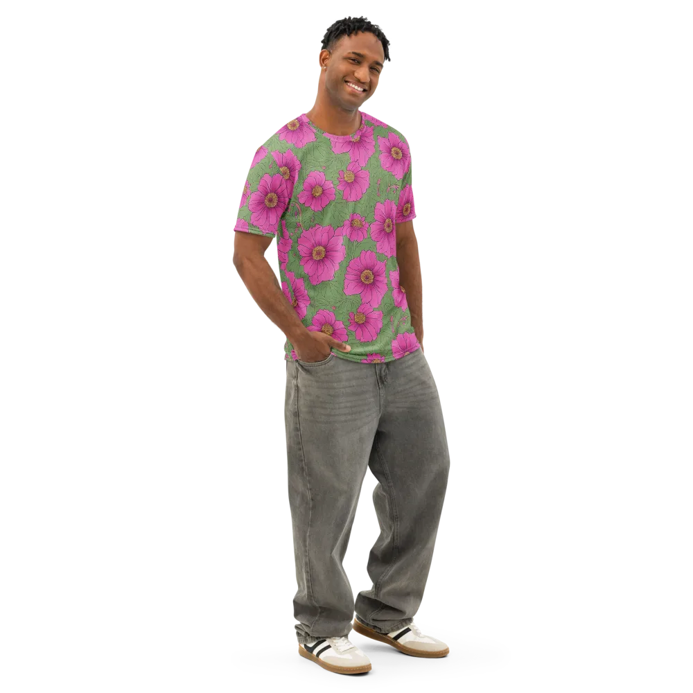 Fuchsia Garden on Men's Cotton Crew Neck T-Shirt — Right Front