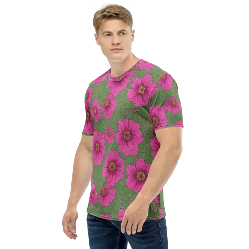 Fuchsia Garden on a Men's Crew Neck T-Shirt