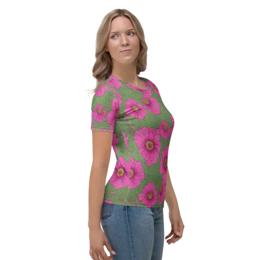Fuchsia Garden on a Women's Crew Neck T-Shirt