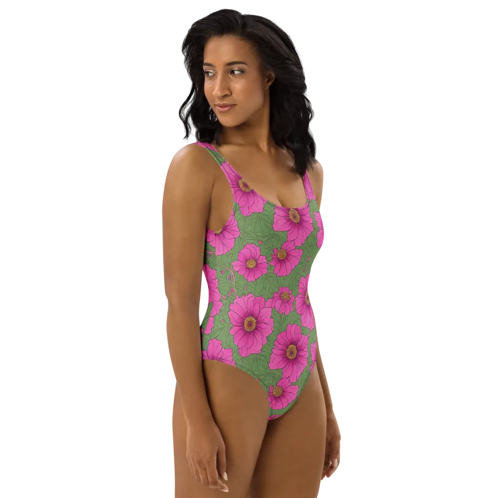 Fuchsia Garden on One-Piece Swimsuit — Right