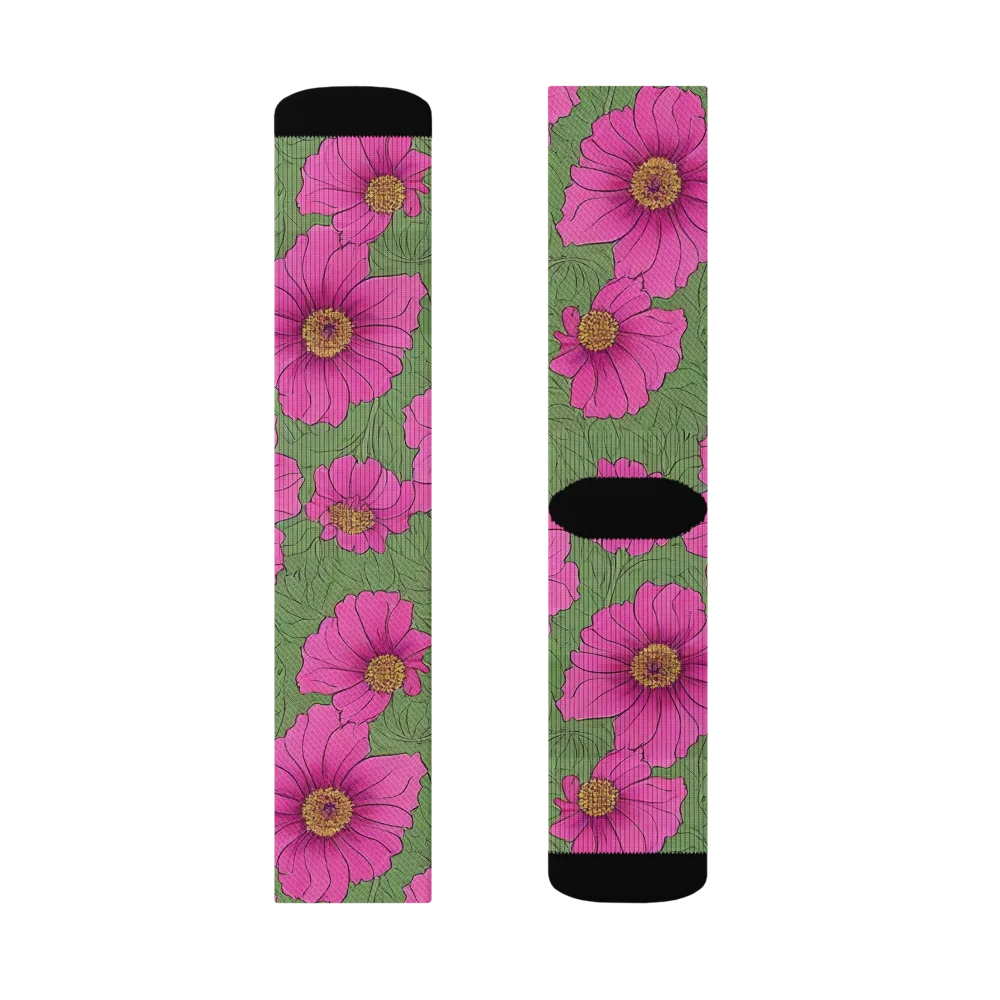 Fuchsia Garden on Socks — Left Sock