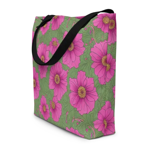 Fuchsia Garden on a Large Tote Bag W/ Pocket