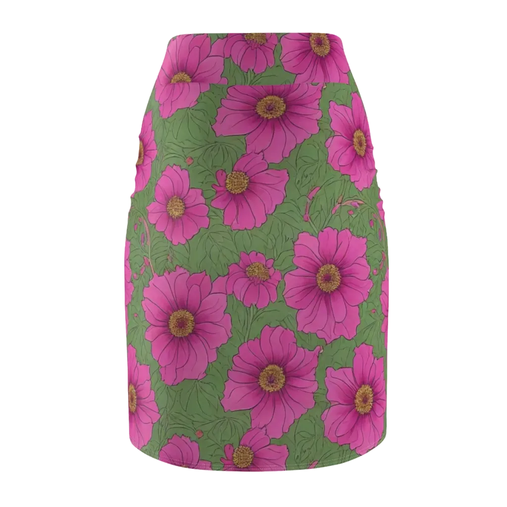 Fuchsia Garden on Pencil Skirt — Back