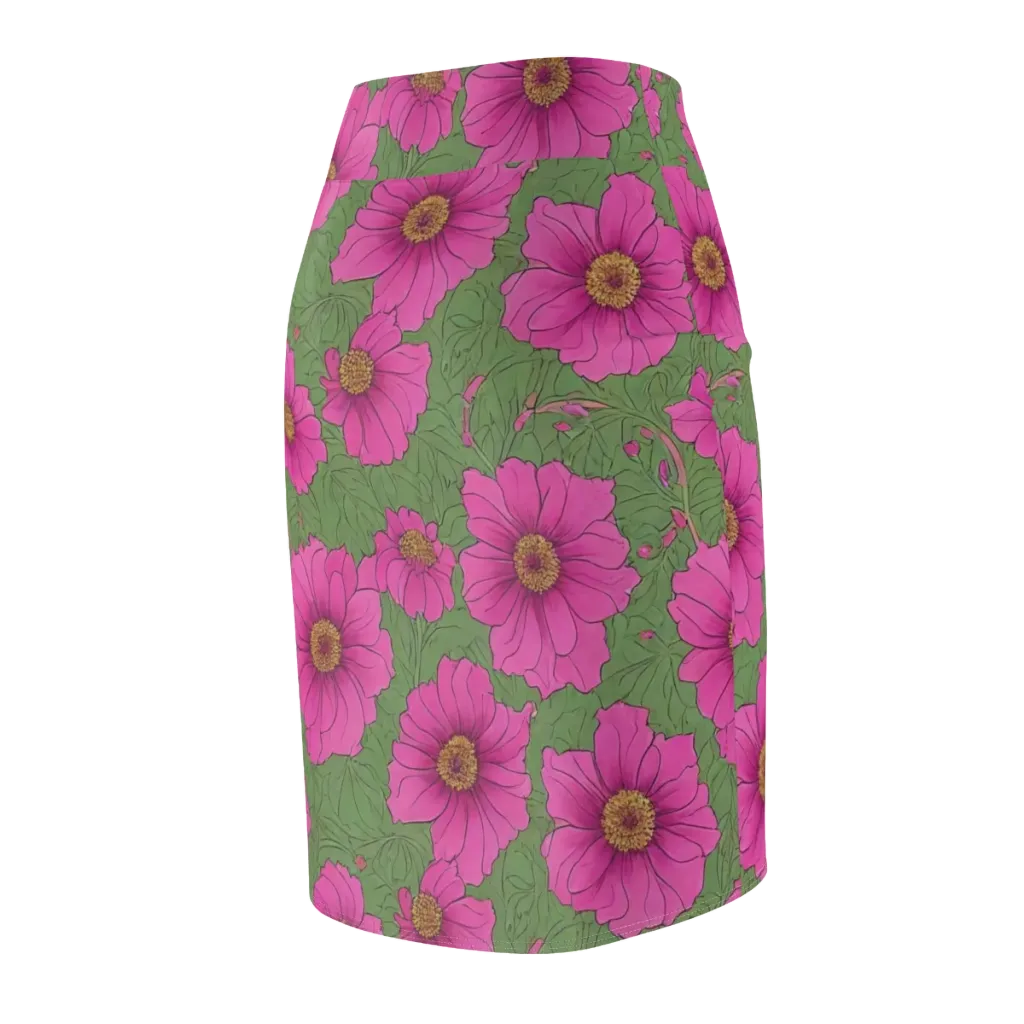 Fuchsia Garden on Pencil Skirt — Back Side