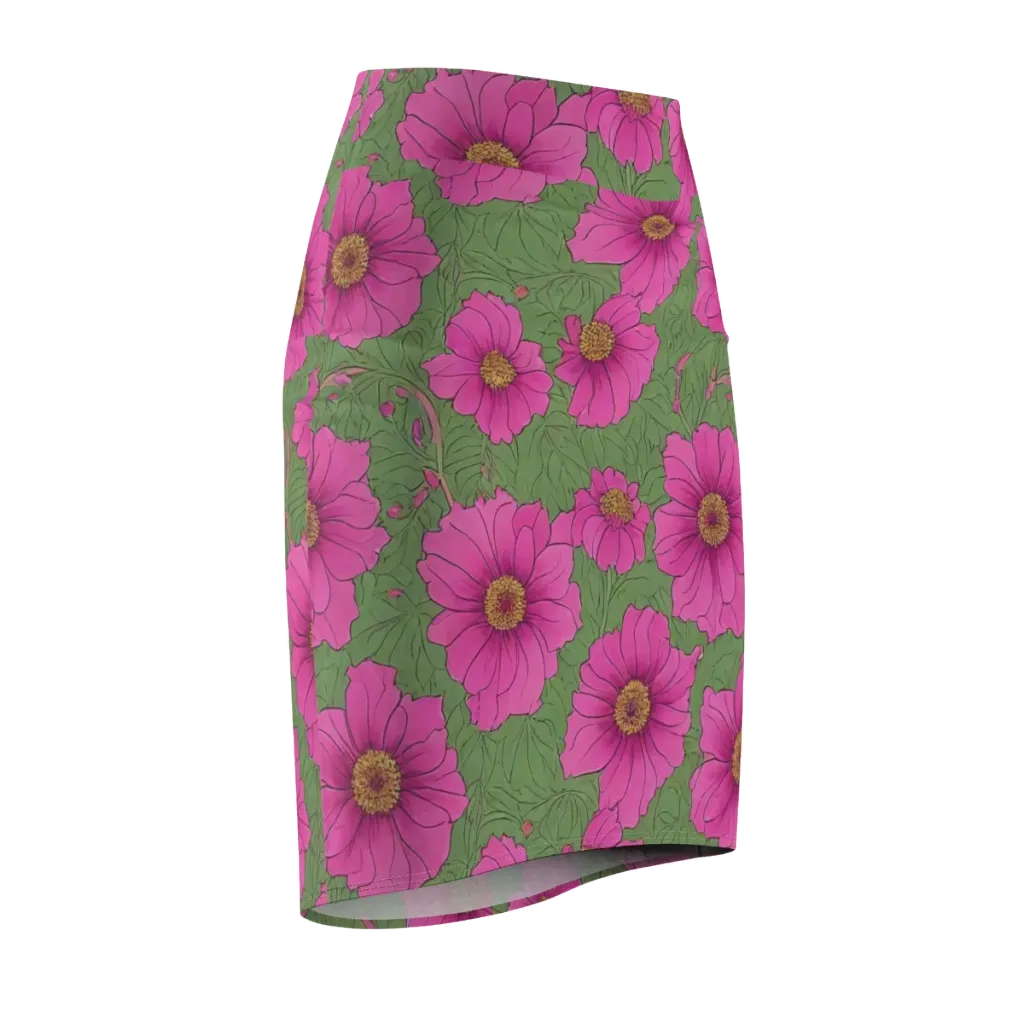 Fuchsia Garden on Pencil Skirt — Front Side