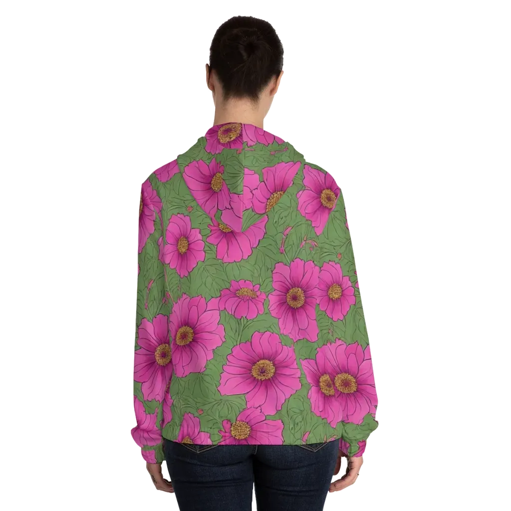 Fuchsia Garden on Women's Full-Zip Hoodie — Back On Person