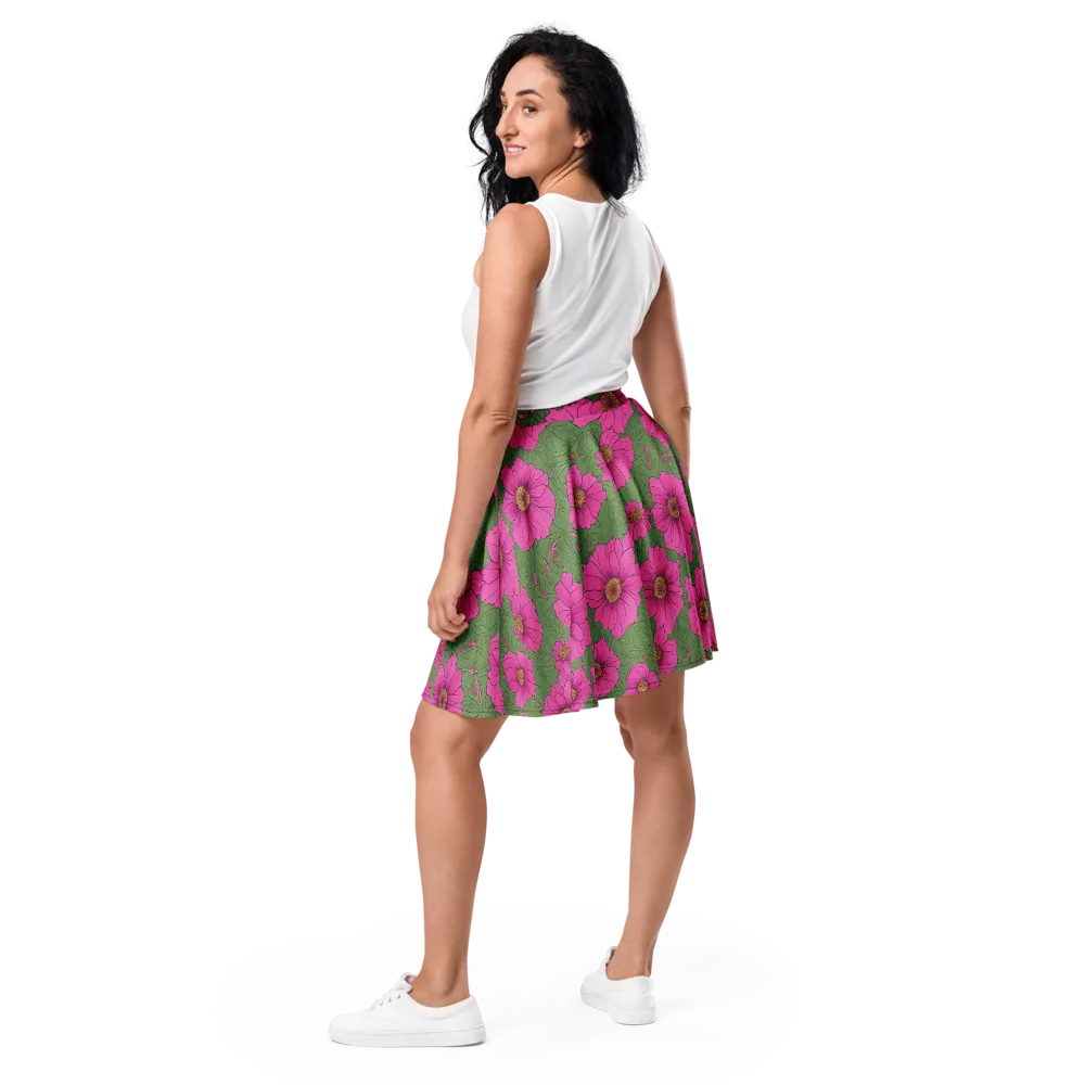 Fuchsia Garden on Skater Skirt — Back