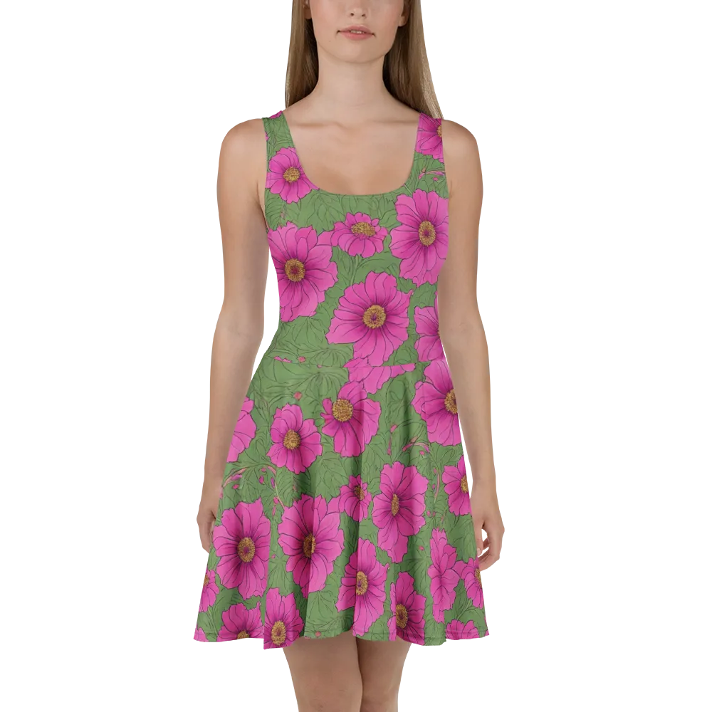 Fuchsia Garden on Skater Dress — Front