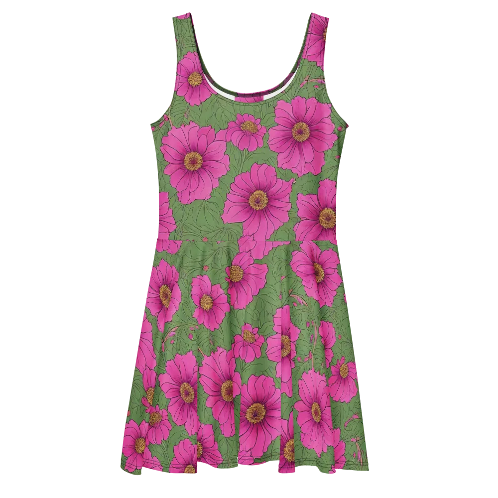 Fuchsia Garden on Skater Dress — Front