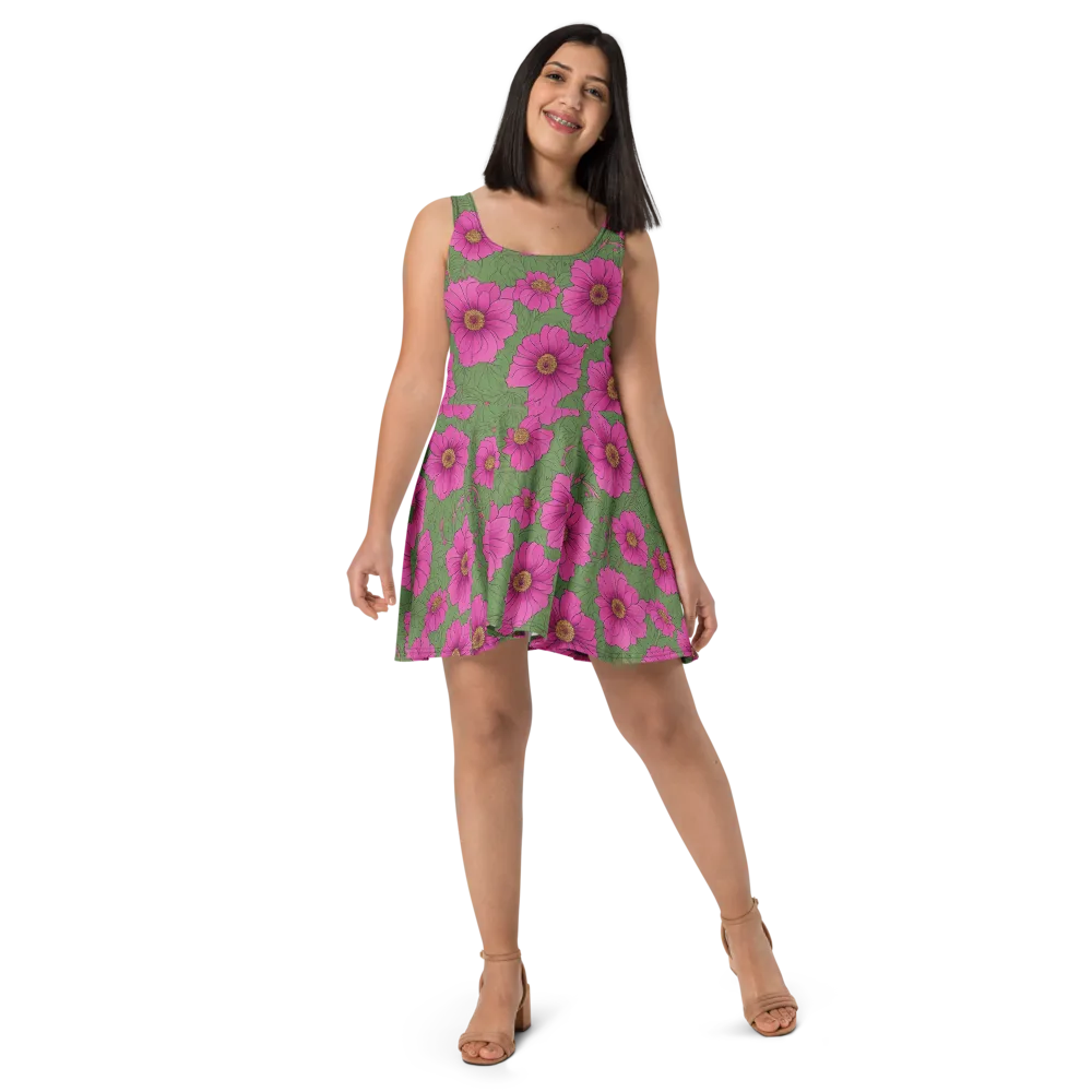 Fuchsia Garden on Skater Dress — Front