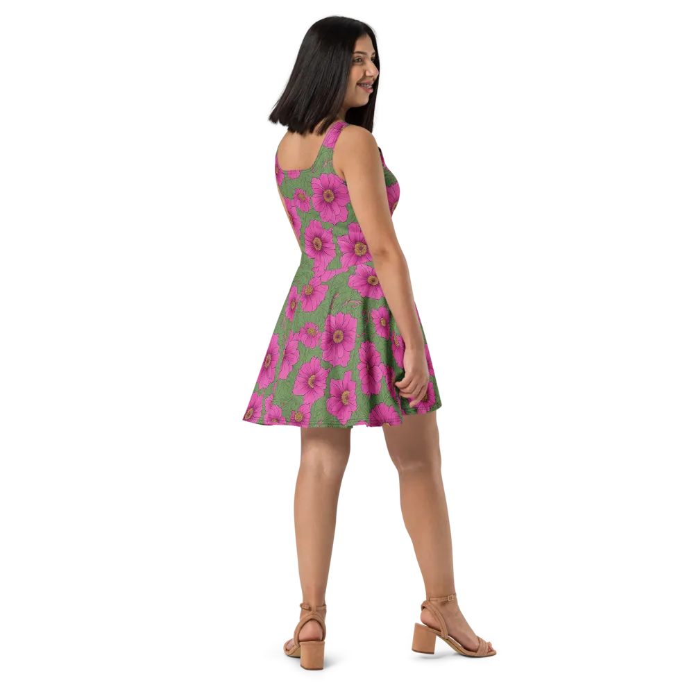 Fuchsia Garden on Skater Dress — Right