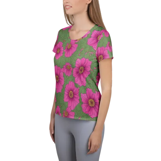 Fuchsia Garden on a Women's Athletic T-Shirt