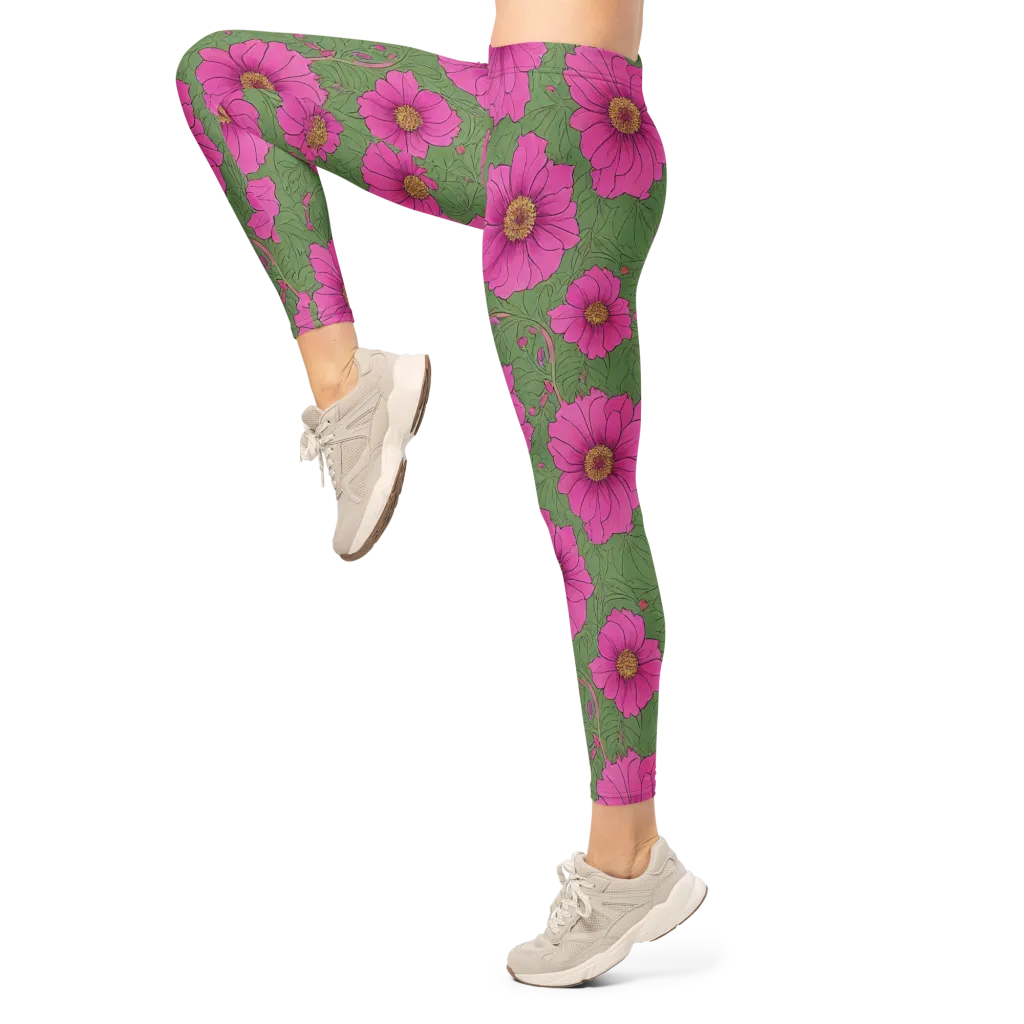 Fuchsia Garden on Leggings — Left