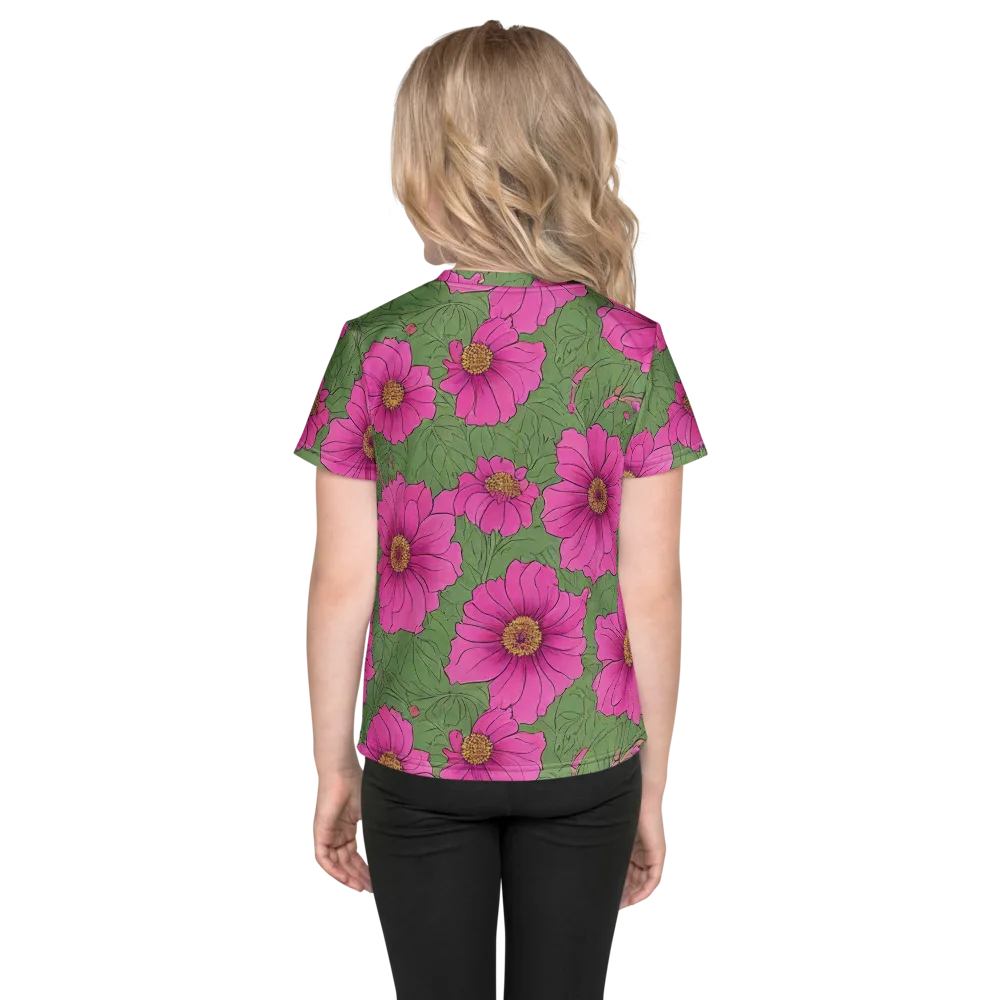 Fuchsia Garden on Kids Crew Neck T-Shirt — Back