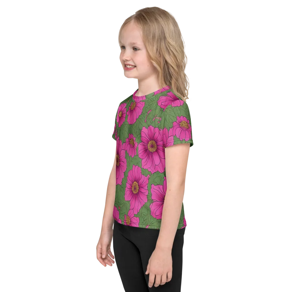 Fuchsia Garden on Kids Crew Neck T-Shirt — Left