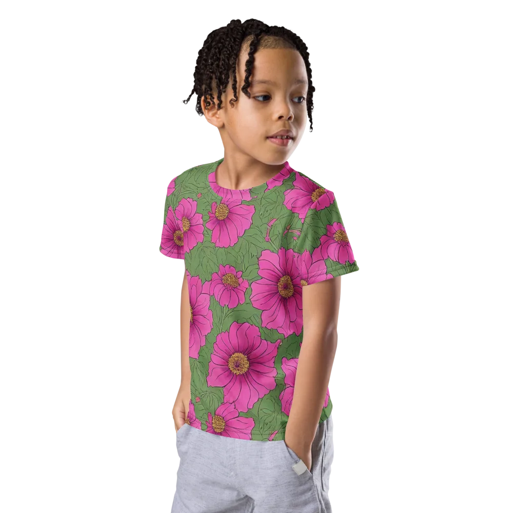 Fuchsia Garden on Kids Crew Neck T-Shirt — Left Front