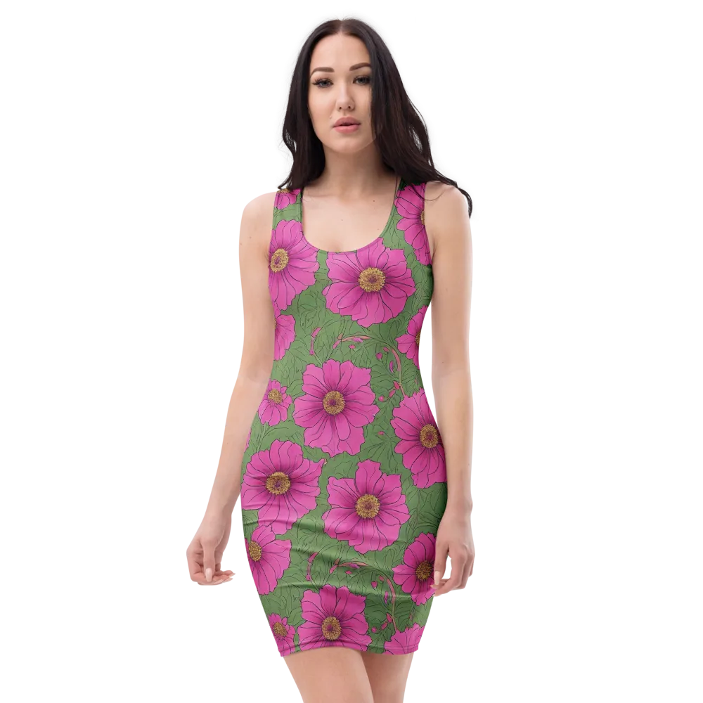 Fuchsia Garden on Bodycon Dress — Front