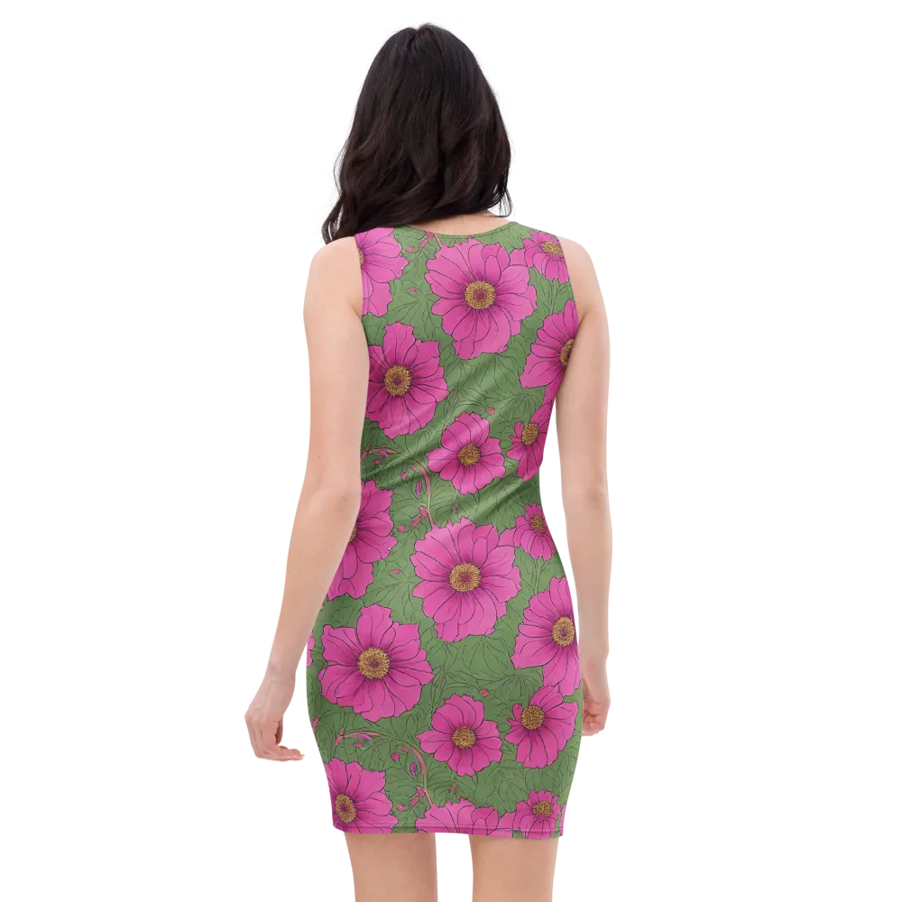 Fuchsia Garden on Bodycon Dress — Back