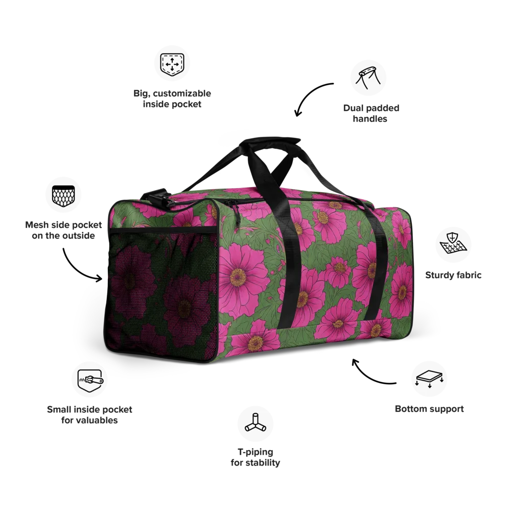 Fuchsia Garden on Duffle Bag — Right Front