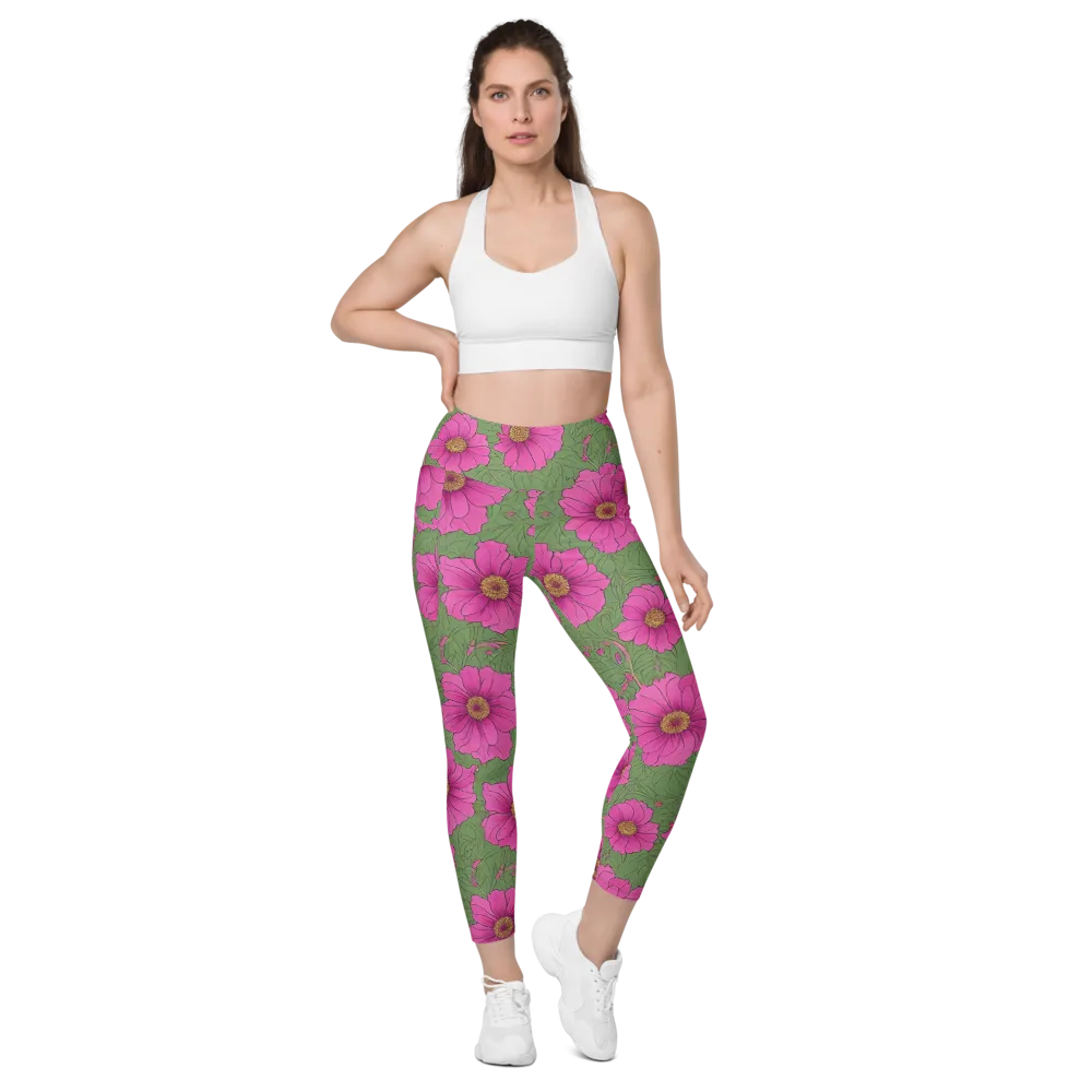 Fuchsia Garden on Leggings with Pockets — Front
