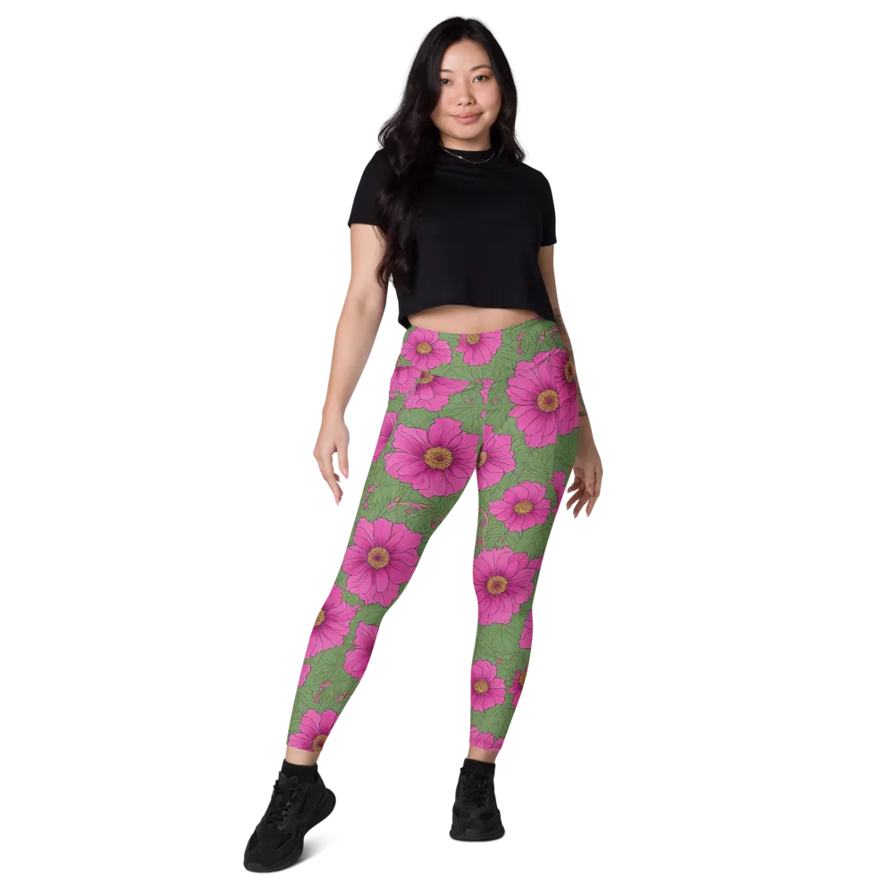 Fuchsia Garden on Leggings with Pockets — Front