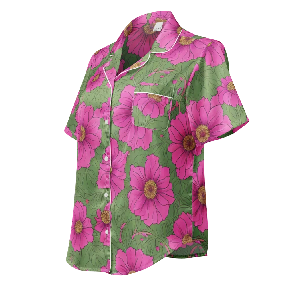 Fuchsia Garden on Women's Short Sleeve Pajama Top — Left Front
