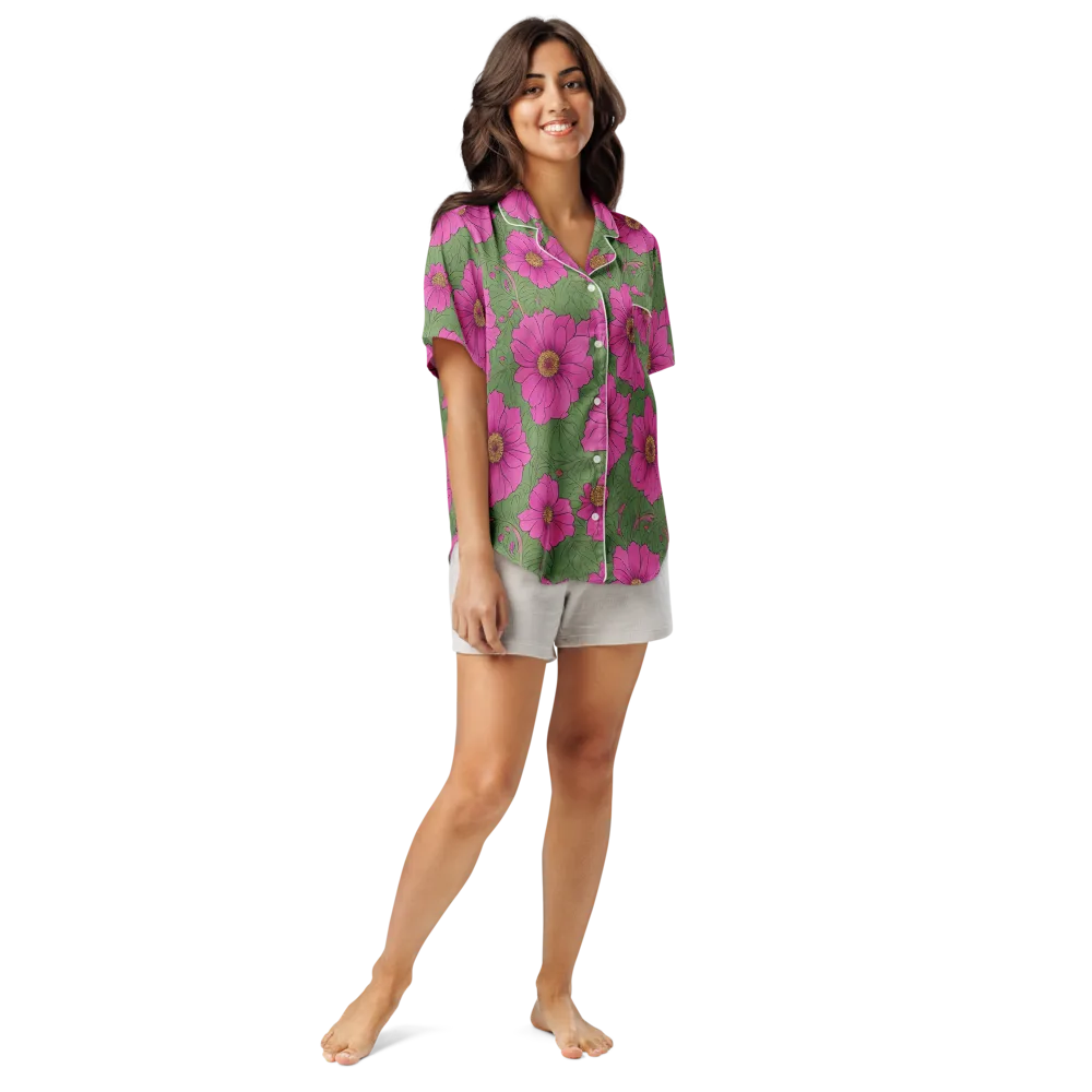 Fuchsia Garden on Women's Short Sleeve Pajama Top — Front