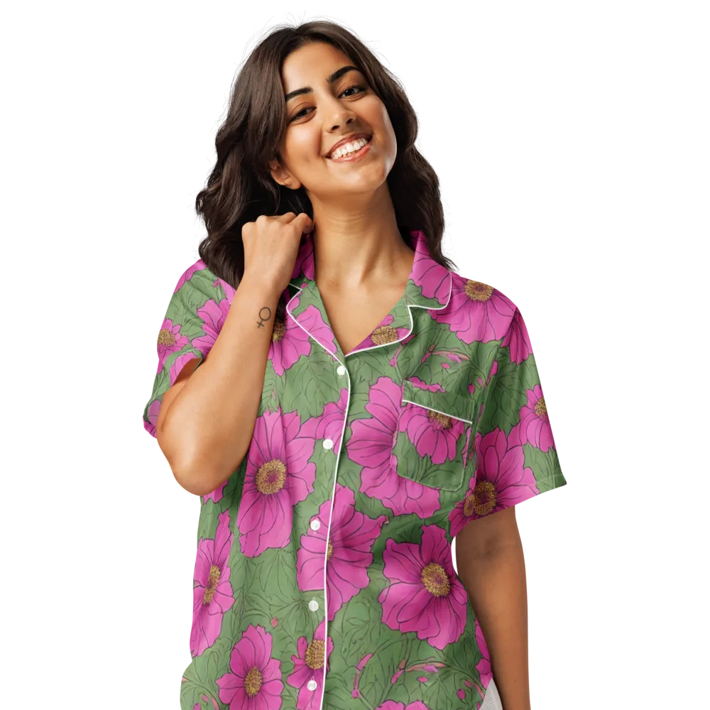 Fuchsia Garden on Women's Short Sleeve Pajama Top — Front