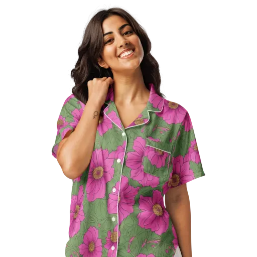 Fuchsia Garden on a Women's Short Sleeve Pajama Top