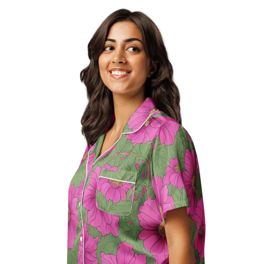 Fuchsia Garden on Women's Short Sleeve Pajama Top — Left Front