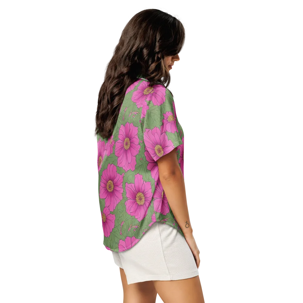 Fuchsia Garden on Women's Short Sleeve Pajama Top — Right Back
