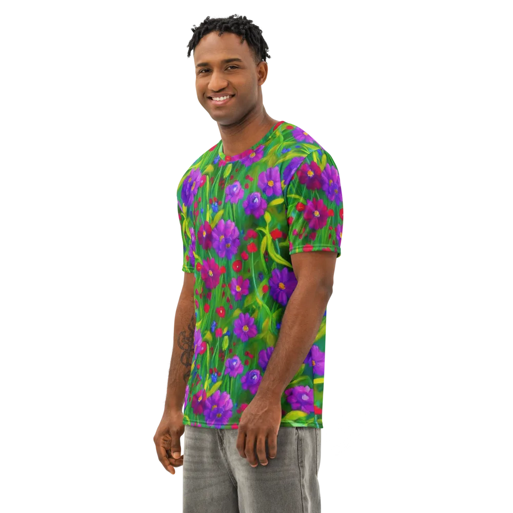Violet Meadow on Men's Cotton Crew Neck T-Shirt — Left Front