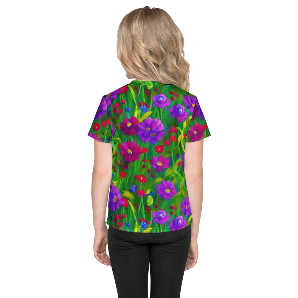 Violet Meadow on Kids Crew Neck T-Shirt — Back