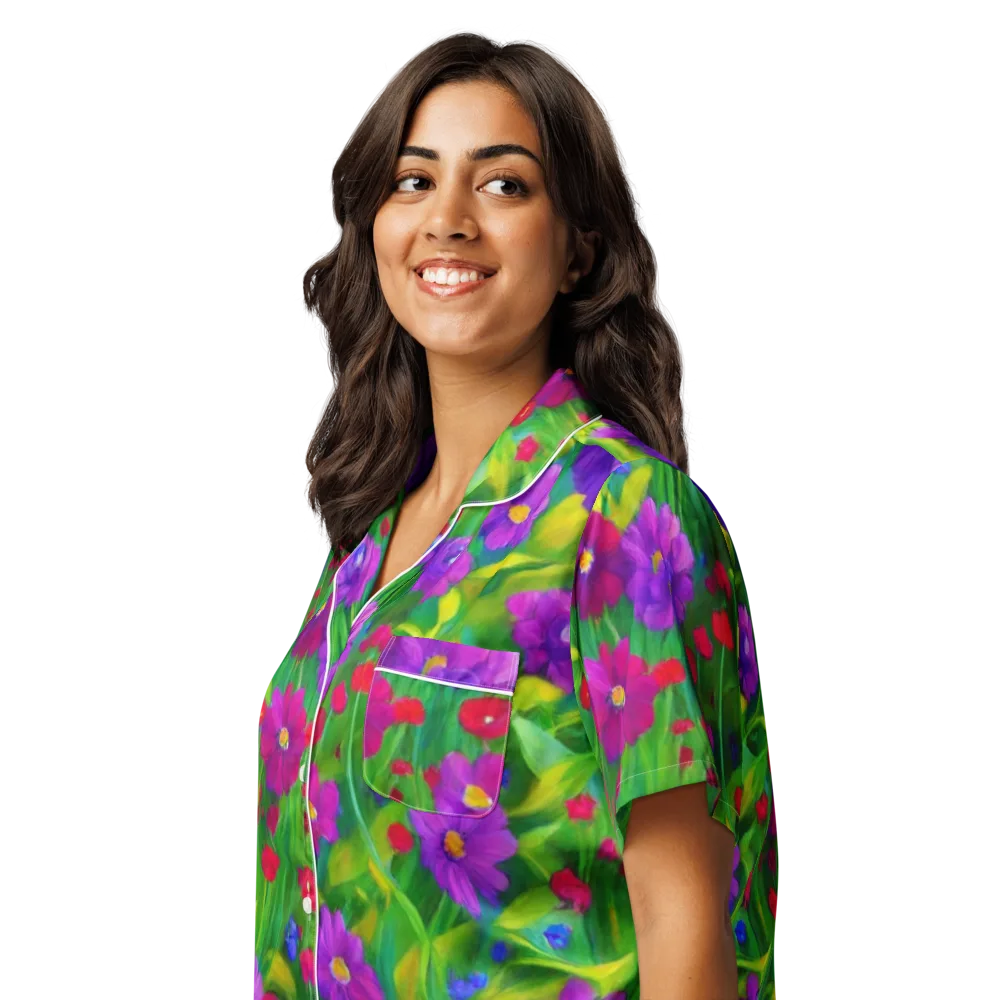Violet Meadow on Women's Short Sleeve Pajama Top — Left Front