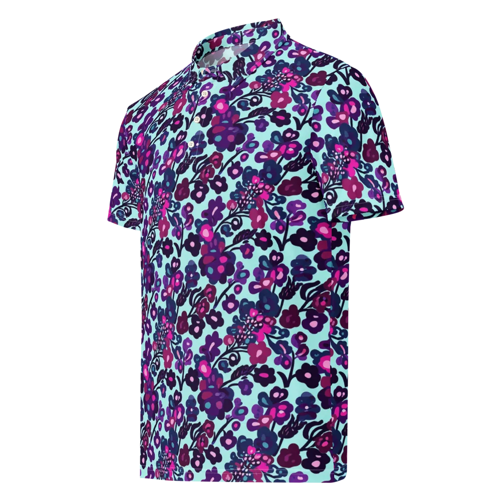 Electric Wildflowers on Men's Slim Fit Polo Shirt — Left Front
