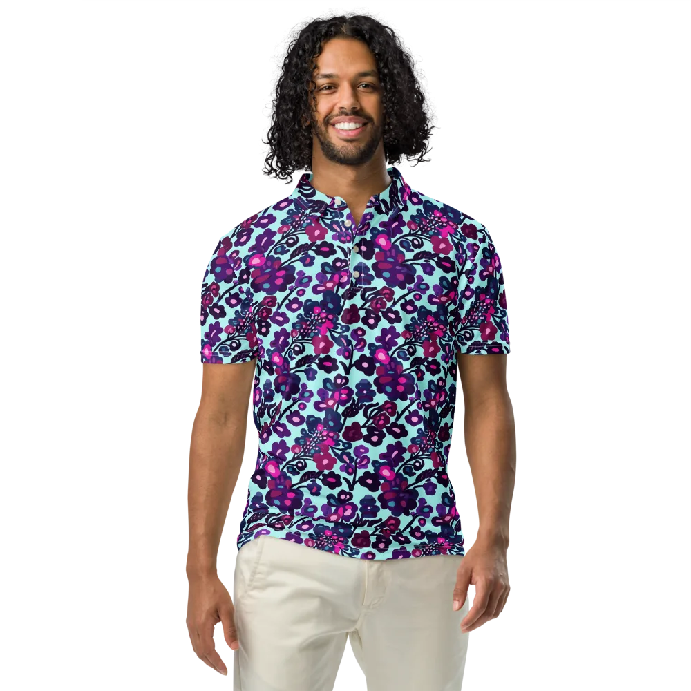 Electric Wildflowers on Men's Slim Fit Polo Shirt — Front