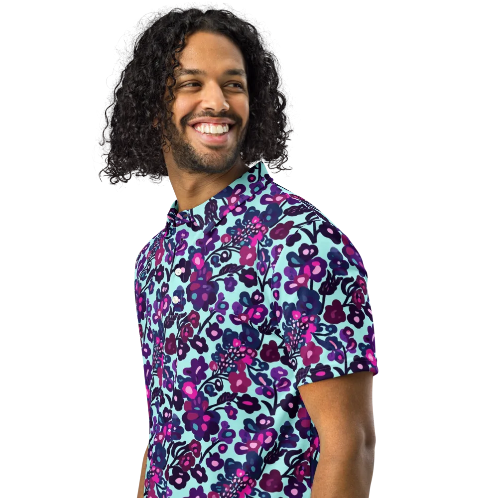 Electric Wildflowers on Men's Slim Fit Polo Shirt — Left Front