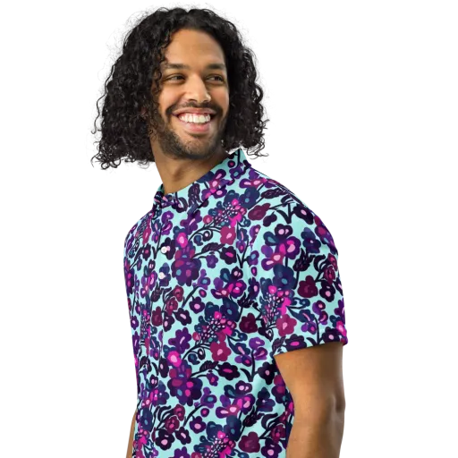 Electric Wildflowers on a Men's Slim Fit Polo Shirt
